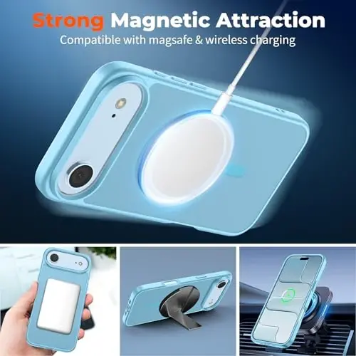 zapica Magnetic for iPhone Air Case, Light Blue | with Screen Protector, Compatible with MagSafe, Military Grade Drop Protection, Translucent Matte Anti-Scratch Phone Cover - 3