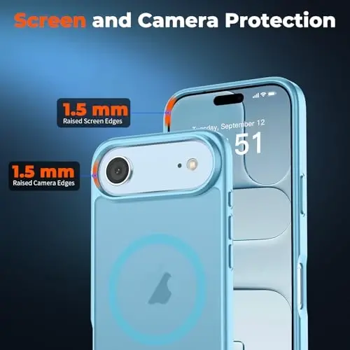 zapica Magnetic for iPhone Air Case, Light Blue | with Screen Protector, Compatible with MagSafe, Military Grade Drop Protection, Translucent Matte Anti-Scratch Phone Cover - 5