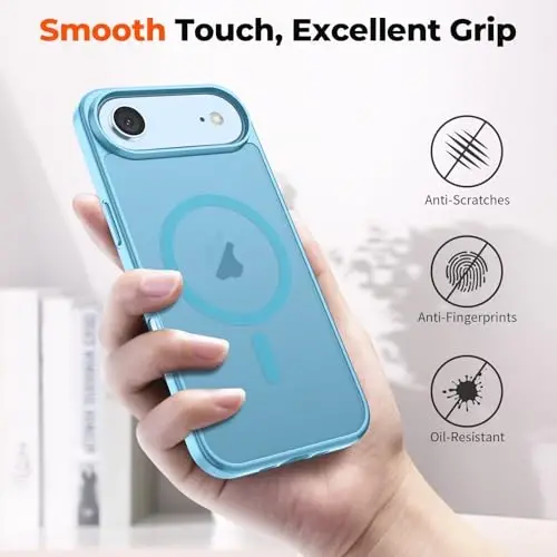 zapica Magnetic for iPhone Air Case, Light Blue | with Screen Protector, Compatible with MagSafe, Military Grade Drop Protection, Translucent Matte Anti-Scratch Phone Cover - 6