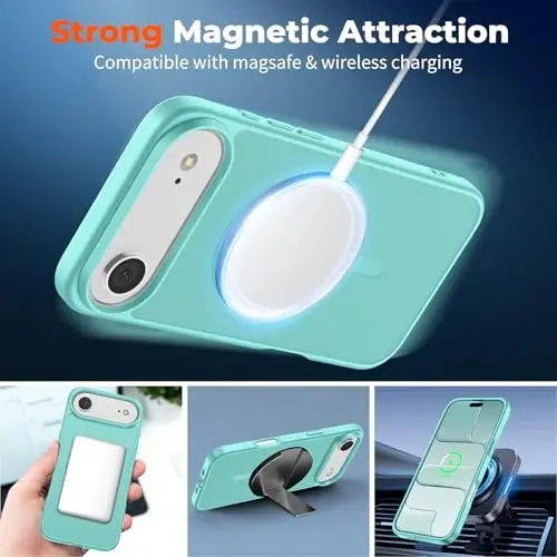 zapica iPhone Air Manyetik Kılıf, [Temperli Cam Ekran Koruyucu ile] [MagSafe ile Uyumlu] Yarı Saydam Mat Darbeye Dayanıklı Çizilmez Telefon Kapağı, Mavi Yeşil - 3