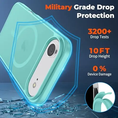 zapica iPhone Air Manyetik Kılıf, [Temperli Cam Ekran Koruyucu ile] [MagSafe ile Uyumlu] Yarı Saydam Mat Darbeye Dayanıklı Çizilmez Telefon Kapağı, Mavi Yeşil - 4