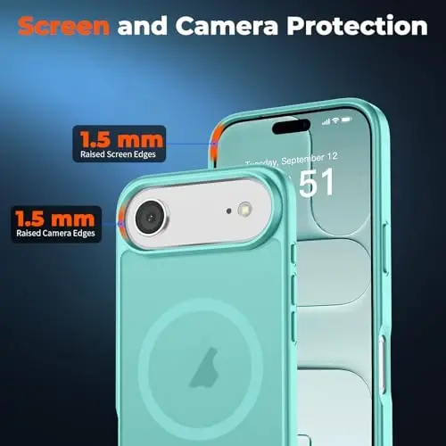 zapica iPhone Air Manyetik Kılıf, [Temperli Cam Ekran Koruyucu ile] [MagSafe ile Uyumlu] Yarı Saydam Mat Darbeye Dayanıklı Çizilmez Telefon Kapağı, Mavi Yeşil - 5