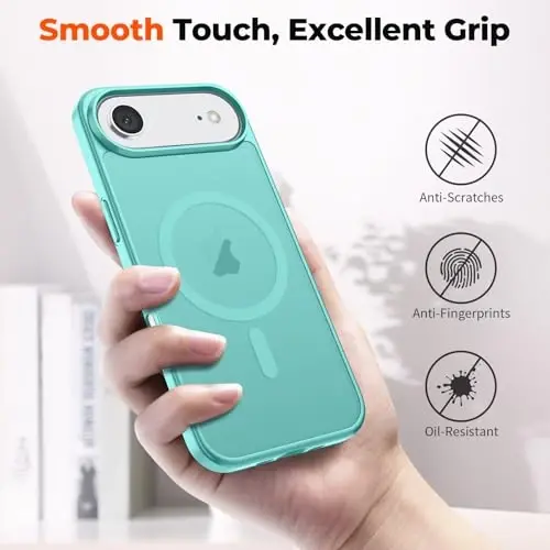 zapica iPhone Air Manyetik Kılıf, [Temperli Cam Ekran Koruyucu ile] [MagSafe ile Uyumlu] Yarı Saydam Mat Darbeye Dayanıklı Çizilmez Telefon Kapağı, Mavi Yeşil - 6