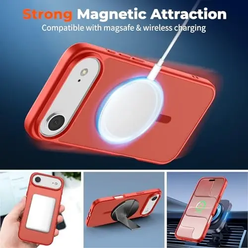 zapica Magnetic for iPhone Air Case, with [Tempered Glass Screen Protector] [Compatible with MagSafe] Translucent Matte Shockproof Anti-Scratch Phone Cover, Red - 3