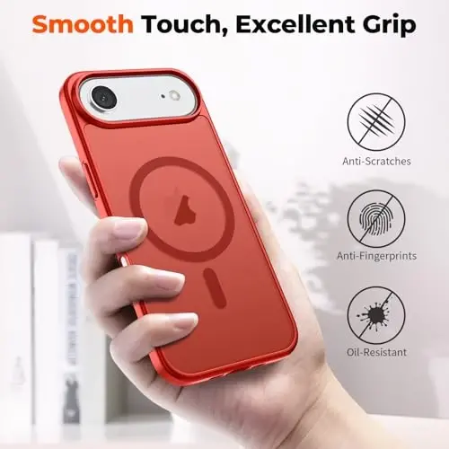 zapica Magnetic for iPhone Air Case, with [Tempered Glass Screen Protector] [Compatible with MagSafe] Translucent Matte Shockproof Anti-Scratch Phone Cover, Red - 6
