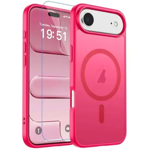 zapica Magnetic for iPhone Air Case, Hot Pink | with Screen Protector, Compatible with MagSafe, Military Grade Drop Protection, Translucent Matte Anti-Scratch Phone Cover 