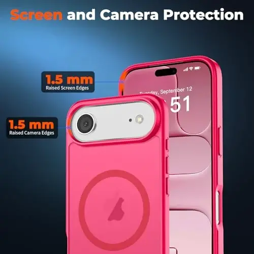 zapica Magnetic for iPhone Air Case, with [Tempered Glass Screen Protector] [Compatible with MagSafe] Translucent Matte Shockproof Anti-Scratch Phone Cover, Hot Pink - 5