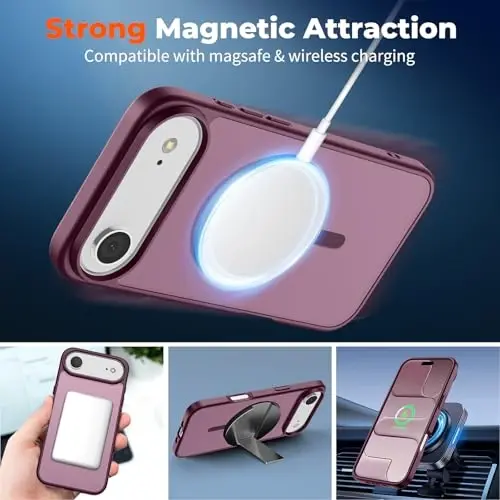 zapica Magnetic for iPhone Air Case, Wine Red | with Screen Protector, Compatible with MagSafe, Military Grade Drop Protection, Translucent Matte Anti-Scratch Phone Cover - 3