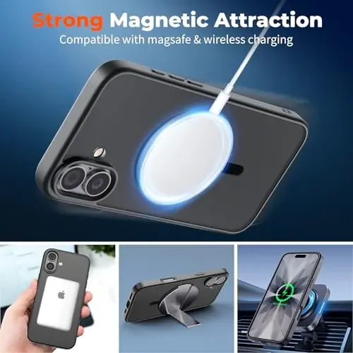 zapica Magnetic для чехла iPhone 17, с [Защитным экраном из закаленного стекла] [Совместимо с MagSafe] Полупрозрачный матовый противоударный чехол для телефона с защитой от царапин, черный - 3