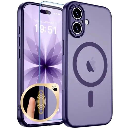 zapica Magnetic для iPhone 17 Чехол, Улучшенный [Кнопка управления камерой] [Полная защита камеры] [с 1 защитным экраном] Полупрозрачный матовый ударопрочный защитный чехол для телефона, темно-фиолетовый 