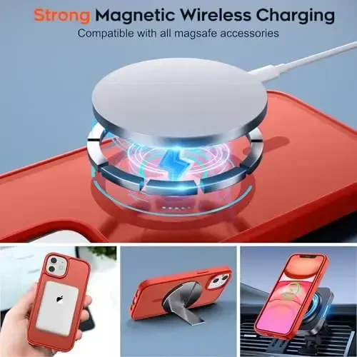 zapica Magnetic for iPhone 11 Phone Case, [Compatible with MagSafe] [Military Grade Drop Protection] Translucent Matte Shockproof Anti-Scratch Phone Case, Red - 4