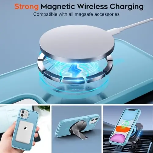 zapica Magnetic for iPhone 11 Phone Case, [MagSafe bilan mos] [Harbiy darajadagi tushishdan himoya] Shaffof mat zarbaga chidamli chizilishga qarshi telefon qutisi, och ko'k - 4