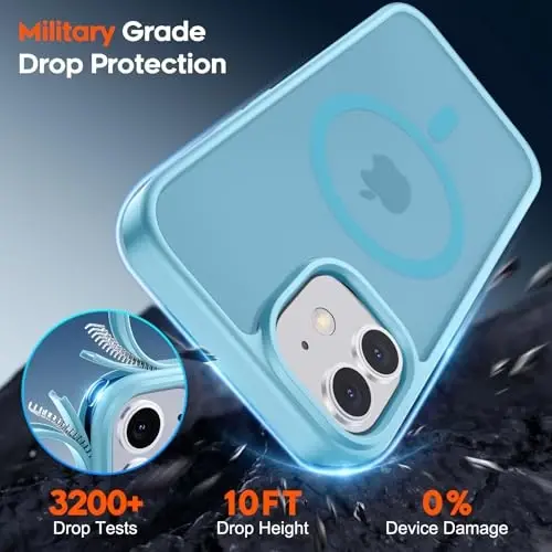 zapica Magnetic for iPhone 11 Phone Case, [MagSafe bilan mos] [Harbiy darajadagi tushishdan himoya] Shaffof mat zarbaga chidamli chizilishga qarshi telefon qutisi, och ko'k - 5
