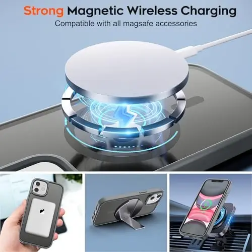 zapica Magnetic for iPhone 11 Phone Case, [MagSafe bilan mos] [Harbiy darajadagi tushishdan himoya] Shaffof mat zarbaga chidamli tirnalishga qarshi telefon qutisi, to'q Gary - 4