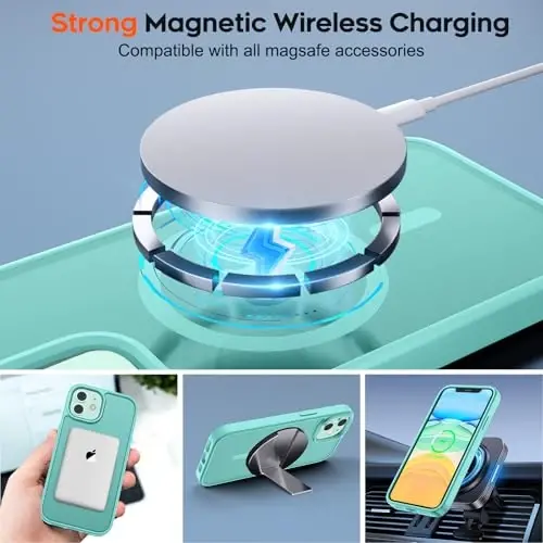 zapica Magnetic for iPhone 11 Phone Case, [MagSafe bilan mos] [Harbiy darajadagi tushishdan himoya] Yarim shaffof mat zarbga chidamli tirnalishga qarshi telefon qutisi, ko'k yashil - 4