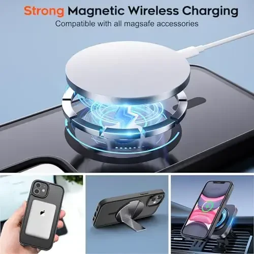 zapica Magnetic for iPhone 11 Phone Case, [MagSafe bilan mos] [Harbiy darajadagi tushishdan himoya] Yarim shaffof mat zarbga chidamli tirnalishga qarshi telefon qutisi, qora - 4