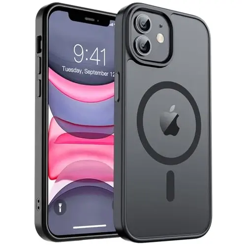 zapica Magnetic for iPhone 11 Phone Case, [MagSafe bilan mos] [Harbiy darajadagi tushishdan himoya] Yarim shaffof mat zarbga chidamli tirnalishga qarshi telefon qutisi, qora 