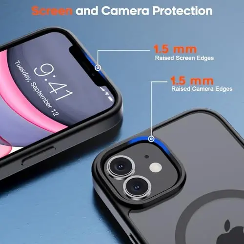 zapica Magnetic for iPhone 11 Phone Case, [MagSafe bilan mos] [Harbiy darajadagi tushishdan himoya] Yarim shaffof mat zarbga chidamli tirnalishga qarshi telefon qutisi, qora - 6