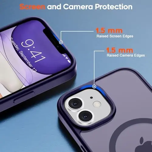 zapica Magnetic for iPhone 11 Phone Case, [MagSafe bilan mos] [Harbiy darajadagi tushishdan himoya] Yarim shaffof mat zarbga chidamli tirnalishga qarshi telefon qutisi, to‘q binafsha - 6