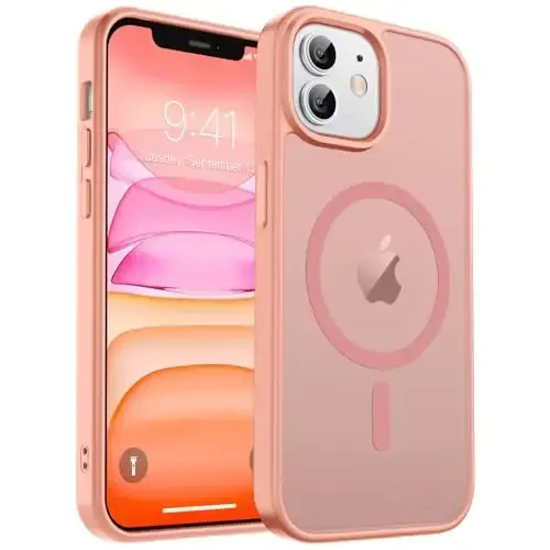 zapica Magnetic for iPhone 11 Phone Case, [MagSafe bilan mos] [Harbiy darajadagi tushishdan himoya] Yarim shaffof mato zarbga chidamli tirnalishga qarshi telefon qutisi, och pushti 