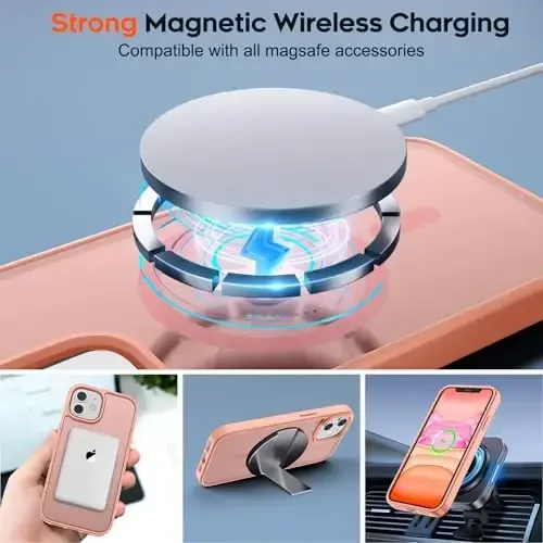 zapica Magnetic for iPhone 11 Phone Case, [MagSafe bilan mos] [Harbiy darajadagi tushishdan himoya] Yarim shaffof mato zarbga chidamli tirnalishga qarshi telefon qutisi, och pushti - 4