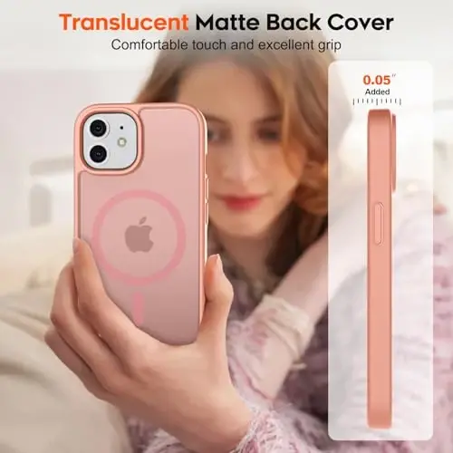 zapica Magnetic for iPhone 11 Phone Case, [MagSafe bilan mos] [Harbiy darajadagi tushishdan himoya] Yarim shaffof mato zarbga chidamli tirnalishga qarshi telefon qutisi, och pushti - 7