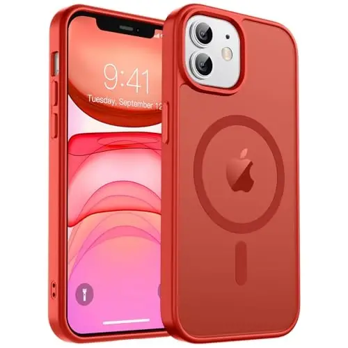zapica Magnetic for iPhone 11 Phone Case, [MagSafe bilan mos] [Harbiy darajadagi tushishdan himoya] Yarim shaffof mato zarbga chidamli tirnalishga qarshi telefon qutisi, qizil - ZAPICA