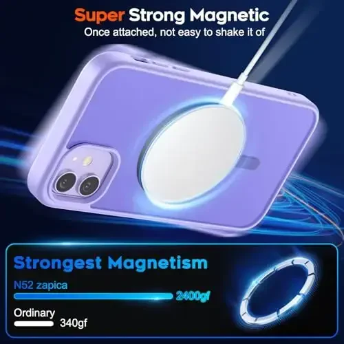 zapica Magnetic for iPhone 12 Case & iPhone 12 Pro Case, [Compatible with MagSafe] [Military Grade Drop Protection] Translucent Matte Shockproof Anti-Scratch Phone Cover, Light Purple - 3