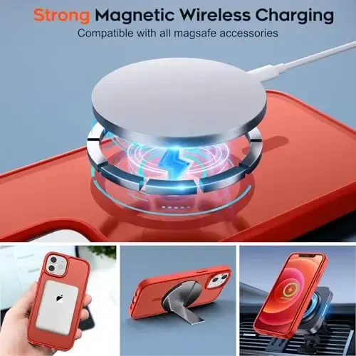 zapica Magnetic for iPhone 12 Case & iPhone 12 Pro Case, [Compatible with MagSafe] [Military Grade Drop Protection] Translucent Matte Shockproof Anti-Scratch Phone Cover, Red - 4