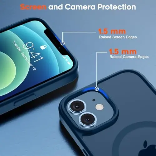 zapica Magnetic for iPhone 12 Case & iPhone 12 Pro Case, [MagSafe bilan mos] [Harbiy darajadagi tushishdan himoya] Yarim shaffof mat zarbaga chidamli tirnalishga qarshi telefon qopqog'i, To'q ko'k - 6
