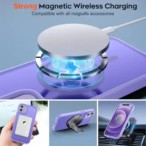 zapica Magnetic for iPhone 12 Case & iPhone 12 Pro Case, [MagSafe bilan mos] [Harbiy darajadagi tushishdan himoya] Yarim shaffof mato zarbaga qarshi tirnalishga qarshi telefon qopqog'i, och binafsha - 4