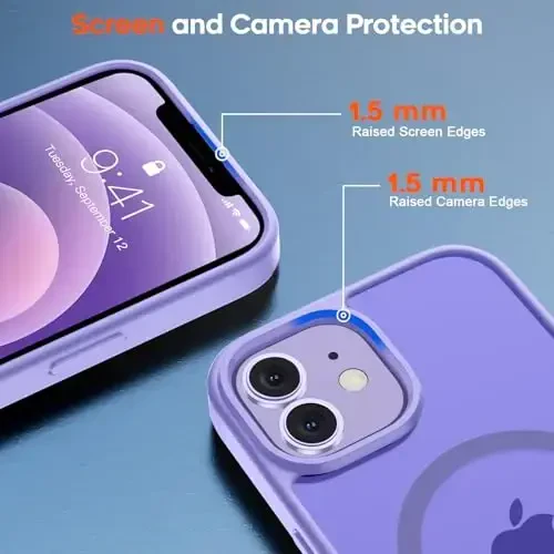 zapica Magnetic for iPhone 12 Case & iPhone 12 Pro Case, [MagSafe bilan mos] [Harbiy darajadagi tushishdan himoya] Yarim shaffof mato zarbaga qarshi tirnalishga qarshi telefon qopqog'i, och binafsha - 6