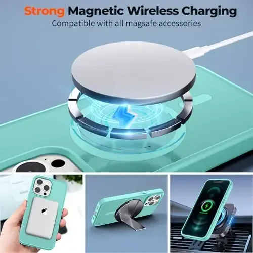 zapica Magnetic for iPhone 12 Pro Max Case, [Compatible with MagSafe] [Military Grade Drop Protection] Translucent Matte Shockproof Anti-Scratch Phone Case, Blue Green - 3