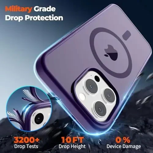 zapica Magnetic for iPhone 12 Pro Max Case, [MagSafe bilan mos] [Harbiy darajadagi tushishdan himoya] Shaffof matli zarbaga chidamli tirnalishga qarshi telefon qutisi, toʻq binafsha - 4