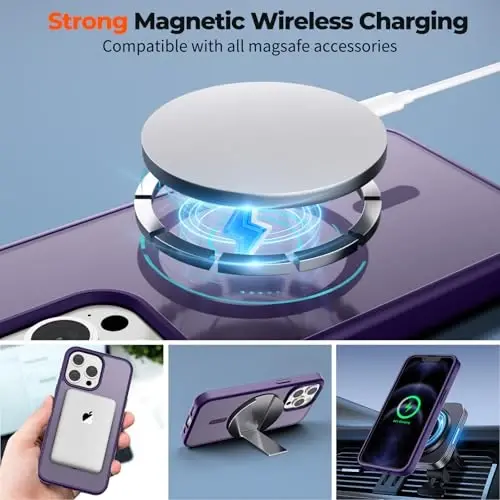 zapica Magnetic for iPhone 12 Pro Max Case, [MagSafe bilan mos] [Harbiy darajadagi tushishdan himoya] Shaffof matli zarbaga chidamli tirnalishga qarshi telefon qutisi, toʻq binafsha - 3