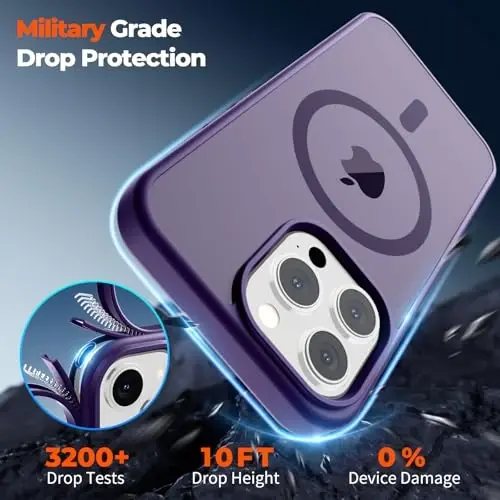 zapica Magnetic for iPhone 12 Pro Max Case, [MagSafe bilan mos] [Harbiy darajadagi tushishdan himoya] Shaffof matli zarbaga chidamli tirnalishga qarshi telefon qutisi, toʻq binafsha - 4