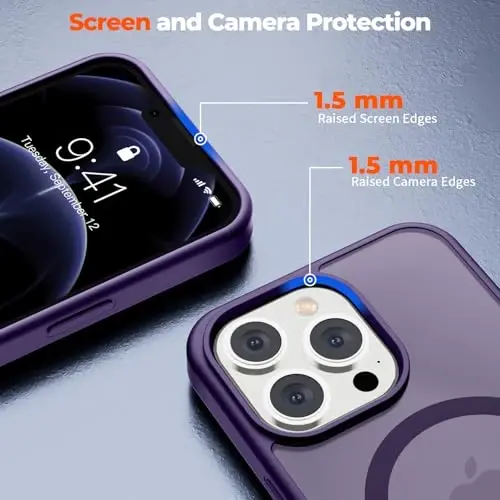 zapica Magnetic for iPhone 12 Pro Max Case, [MagSafe bilan mos] [Harbiy darajadagi tushishdan himoya] Shaffof matli zarbaga chidamli tirnalishga qarshi telefon qutisi, toʻq binafsha - 5