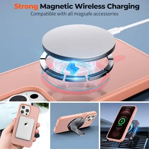 zapica Magnetic for iPhone 12 Pro Max Case, [MagSafe bilan mos] [Harbiy darajadagi tushishdan himoya] Yarim o'tkazgich mat zarbga chidamli tirnalishga qarshi telefon qutisi, Ochiq pushti - 3