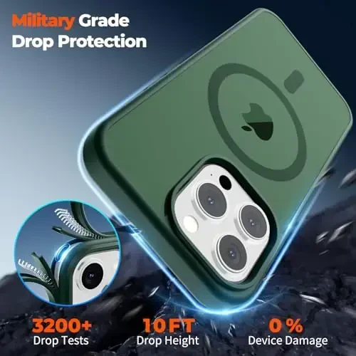 zapica Magnetic for iPhone 12 Pro Max Case, [MagSafe bilan mos] [Harbiy darajadagi tushishdan himoya] Yarim o'tkazgich matli zarbga chidamli tirnalishga qarshi telefon qutisi, o'rmon yashil - 4