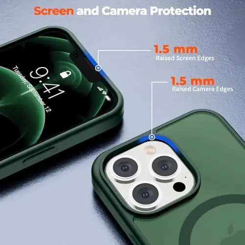 zapica Magnetic for iPhone 12 Pro Max Case, [MagSafe bilan mos] [Harbiy darajadagi tushishdan himoya] Yarim o'tkazgich matli zarbga chidamli tirnalishga qarshi telefon qutisi, o'rmon yashil - 5