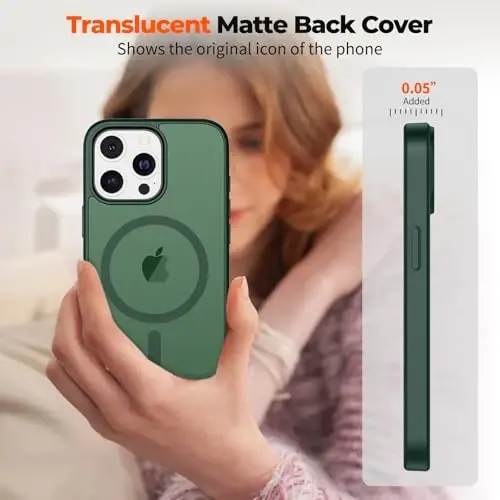 zapica Magnetic for iPhone 12 Pro Max Case, [MagSafe bilan mos] [Harbiy darajadagi tushishdan himoya] Yarim o'tkazgich matli zarbga chidamli tirnalishga qarshi telefon qutisi, o'rmon yashil - 7