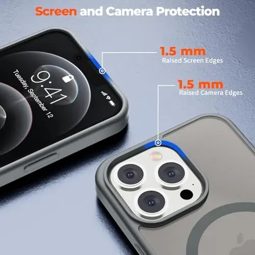 zapica Magnetic for iPhone 12 Pro Max Case, [MagSafe bilan mos] [Harbiy darajadagi tushishdan himoya] Yarim shaffof mat zarbga chidamli tirnalishga qarshi telefon qutisi, quyuq Garri - 5