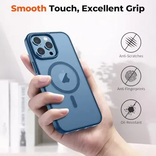 zapica Magnetic for iPhone 12 Pro Max Case, [MagSafe bilan mos] [Harbiy darajadagi tushishdan himoya] Yarim shaffof mat zarbga chidamli tirnalishga qarshi telefon qutisi, to'q ko'k - 6