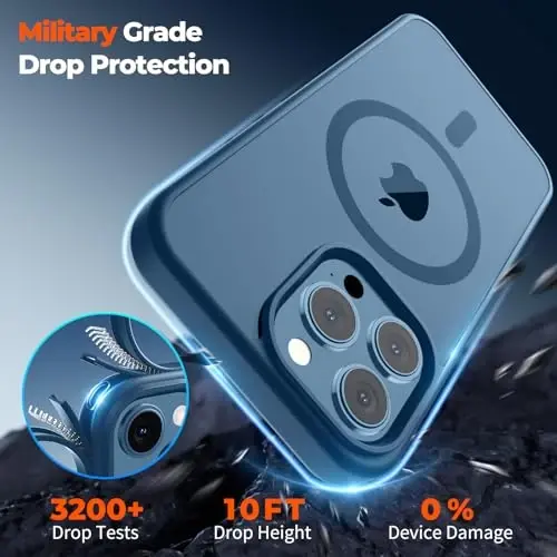 zapica Magnetic for iPhone 12 Pro Max Case, [MagSafe bilan mos] [Harbiy darajadagi tushishdan himoya] Yarim shaffof mat zarbga chidamli tirnalishga qarshi telefon qutisi, to'q ko'k - 4