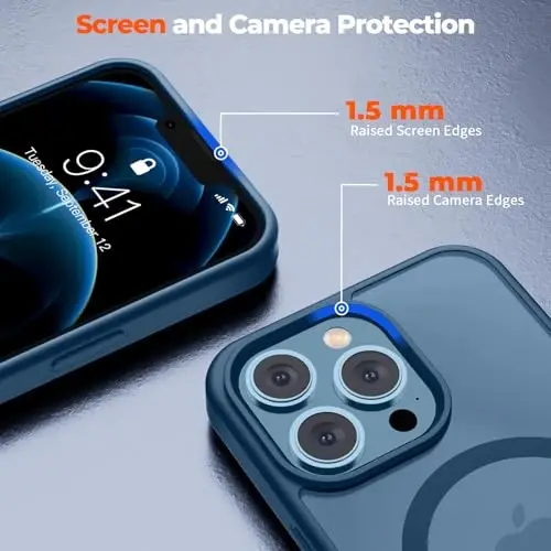 zapica Magnetic for iPhone 12 Pro Max Case, [MagSafe bilan mos] [Harbiy darajadagi tushishdan himoya] Yarim shaffof mat zarbga chidamli tirnalishga qarshi telefon qutisi, to'q ko'k - 5