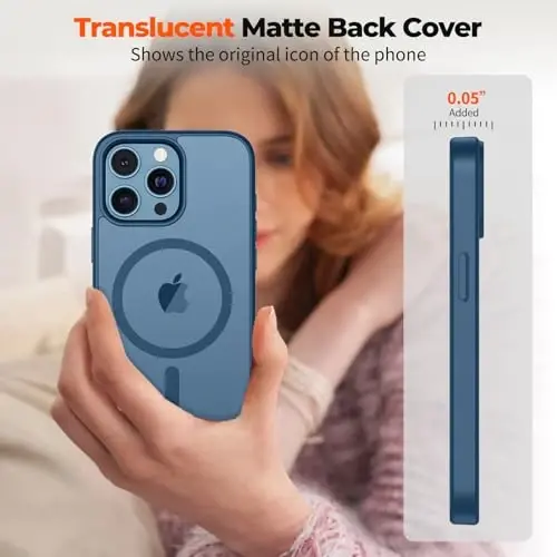 zapica Magnetic for iPhone 12 Pro Max Case, [MagSafe bilan mos] [Harbiy darajadagi tushishdan himoya] Yarim shaffof mat zarbga chidamli tirnalishga qarshi telefon qutisi, to'q ko'k - 7