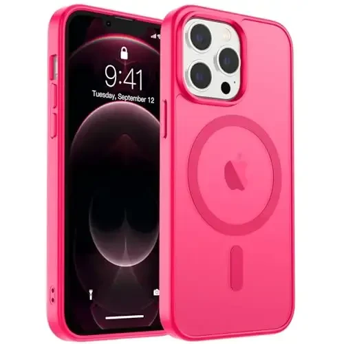 zapica Magnetic for iPhone 12 Pro Max Case, [MagSafe bilan mos] [Harbiy darajadagi tushishdan himoya] Yarim shaffof mato zarbaga chidamli tirnalishga qarshi telefon qutisi, Hot Pink 