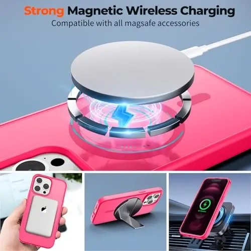 zapica Magnetic for iPhone 12 Pro Max Case, [MagSafe bilan mos] [Harbiy darajadagi tushishdan himoya] Yarim shaffof mato zarbaga chidamli tirnalishga qarshi telefon qutisi, Hot Pink - 3