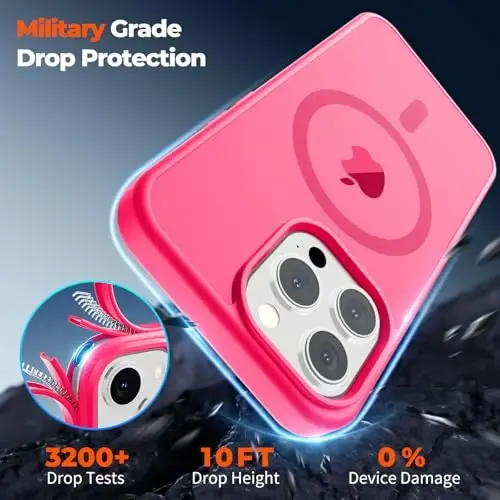 zapica Magnetic for iPhone 12 Pro Max Case, [MagSafe bilan mos] [Harbiy darajadagi tushishdan himoya] Yarim shaffof mato zarbaga chidamli tirnalishga qarshi telefon qutisi, Hot Pink - 4