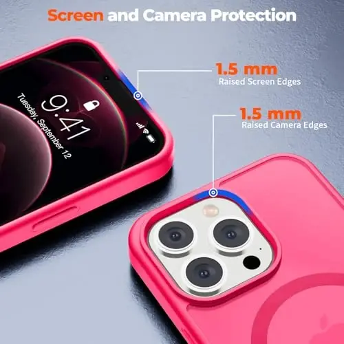zapica Magnetic for iPhone 12 Pro Max Case, [MagSafe bilan mos] [Harbiy darajadagi tushishdan himoya] Yarim shaffof mato zarbaga chidamli tirnalishga qarshi telefon qutisi, Hot Pink - 5